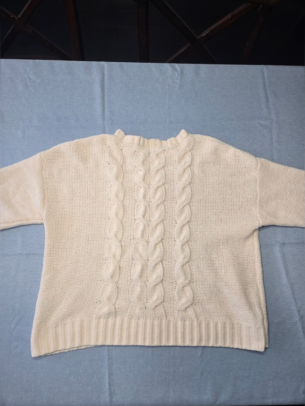 American Eagle Cream Chenille Cable Knit Sweater | XL/TG | Cozy Oversized Fall - Picture 3 of 9